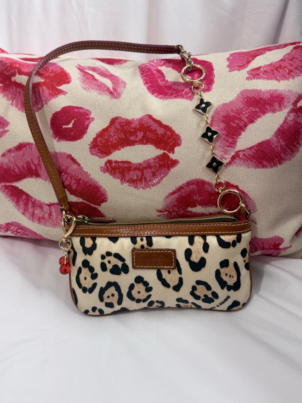 Dooney & Bourke Leopard Print Mini Wristlet with Brown Trim